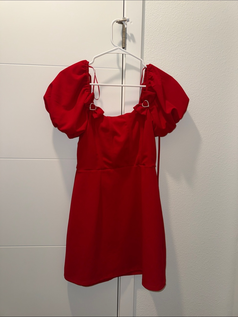 Francesca's Collections Red Puff-Sleeve Mini Dress